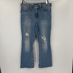 J.crew women’s blue Demi boot crop blue distress ripped flared jeans 33T tall